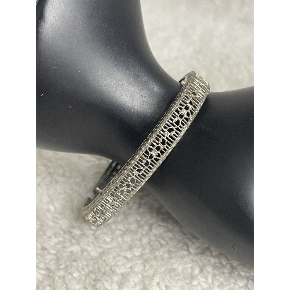 Vintage Kiddie Kraft Rhodium Plated Filigree Bangle Bracelet ~ 6"